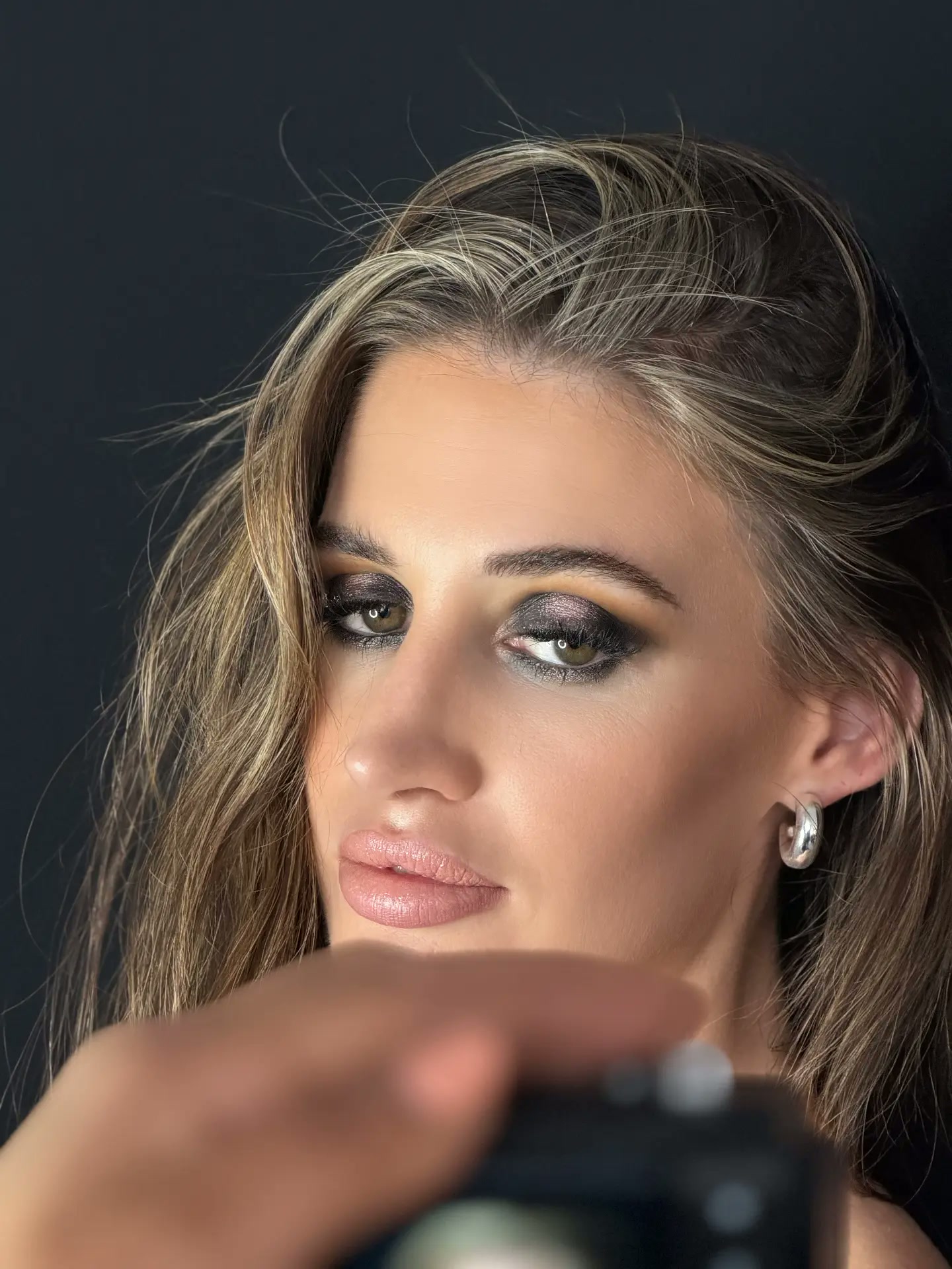 Smokey eye makeup with glossy nude lips by Makeup By Demi
